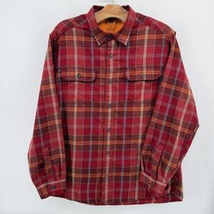 ORVIS Plaid Flannel Long Sleeve Button Down Shirt Men's XL Red Orange Blue